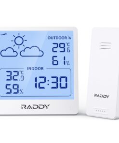 Raddy WF-50 Wetterstation Funk Innen/Außen + 5,0” TN-Display + Wettervorhersage & Funk-Fernsensor (weiß)