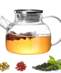 1000ml Glas Teekanne hitzebeständig Mikrowellenfest mit Edelstahlfilter für Schwarzen Grünen Fruchttee