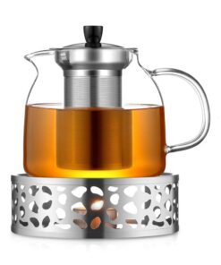 Ecoe 1000mL Tee Kanne mit Stövchen und Teewärmer für Teebegeisterte Glas und Edelstahl