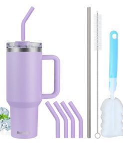 BuildLife 40oz Doppelwandiger Isolierter Edelstahl Thermobecher, mit Strohhalm und Griff für Outdoor Aktivitäten (Lilac,