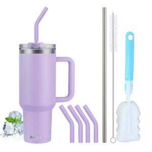 BuildLife 40oz Doppelwandiger Isolierter Edelstahl Thermobecher, mit Strohhalm und Griff für Outdoor Aktivitäten (Lilac,