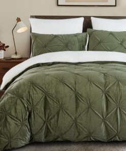 Lanqinglv Plüschige Sherpa Bettbezug Olivgrün Winter Wärmisch Teddy Biber OEKO-TEX 155x220cm Plüshiges Flausch Material