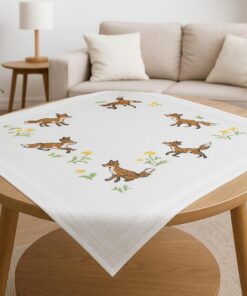 KAMACA Stickpackung Tischdecke Kreuzstich Tiere vorgedruckte Stickdecke inkl. Stickgarn Stickvorlage und Anleitung für E