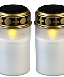 PEARL Solar Grablampe 2er-Set - Dauerlicht LED Grablichter für Außen Gebrauch - Kerzenlook Outdooraktivitäten