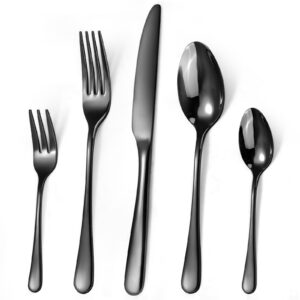 Targzier Schwarz Edelstahl Besteckset 12 Personen Glänzend Hightech Design