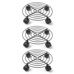 3 Stück Pflanzenroller Rund Metall Für Haus und Garten Tragkraft 40 kg (jeweils mit 2 Bremsrädern)