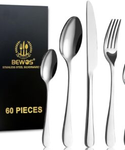 BEWOS 12-Personen Essbesteck Set, Edelstahl Spiegelpoliert, Spülmaschinenfest | BEWOS Besteck Set für 12 Personen, komp