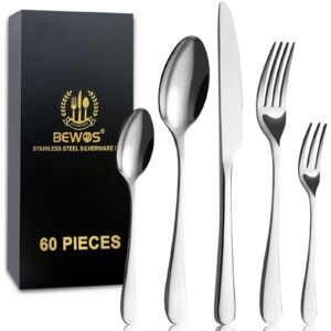 BEWOS 12-Personen Essbesteck Set, Edelstahl Spiegelpoliert, Spülmaschinenfest | BEWOS Besteck Set für 12 Personen, komp