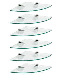 Harbour Housewares 6x Klar 30cm Schwebende Eckregale aus Glas - Badezimmer Küche Lagerung mit Silberklammern