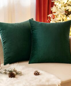 EMEMA dunkelgrüner Samt Kissenbezug für Weihnachten Wohnzimmer und Schlafzimmer Dekoration 2er Set 40x40 cm Versteckter