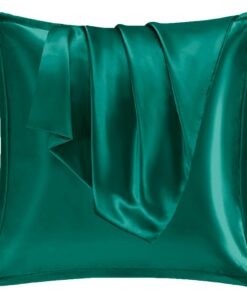 Satin Kissenbezug 80x80 2er Set, weich wie Silke, geeignet für das Curly Haar, mit Reißverschluss, Vielit, Dunkelgrün, O