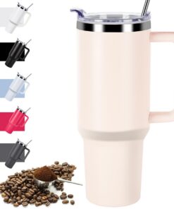 DUNSOO 40oz Thermobecher (Pink) für Heiß- und Kälte Getränke mit Deckel und Strohhalm