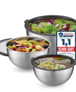 TOPANBIETER 999 Edelstahl-Mixing Bowl 6 Teiliges Schüssel Set luftdichte Aufbewahrungsdeckel, spülmaschinengeeignet, inn