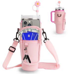 Stanley 40oz Wasserflaschenträger, verstellbarer Gurt, Handytasche, Rosenfarbe, Sport Zubehör für Damen