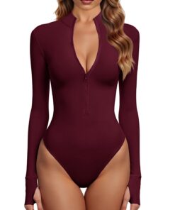 Damen GJY Bodyzip-Front Oberteile Langärmel Jumpsuits Sommer Mode | GJY Bodyzip Damen Longsleeve Langärmelige Bodys Fal