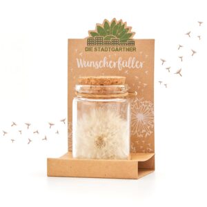 Die Stadtgärtner – Wunscherfüller I Echte Pusteblume im Glas I Ewig haltbar I Geschenkidee für Frauen & Freundinnen