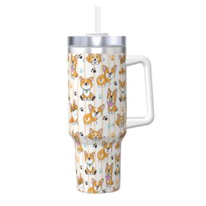 YWSOTRE Niedlicher Hund Corgi auf gestreiftem, 40OZ Ice Bully Cup mit Edelstahlbecher Wasserflasche - Perfect für Outdoo