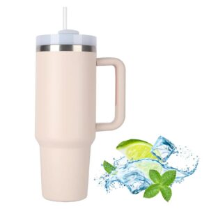 JFABL Rosenquarz 40 oz Doppelwandiger Edelstahl Vakuum Kaffeebecher für Auto und Haus mit Deckel und Strohhalm