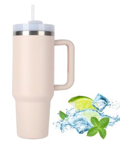 JFABL Thermobecher 40 oz Rosenquarz Isolierung Heißkalter Getränke Tumbler mit Deckel Strohhalm Henkel Doppelwandiger Va