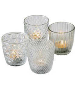 Boltze Windlicht Set Marilu 4-teilig für Deko-Party-Gelände, Transparenz-Mdekogläser, Kerzenständer ø 8 cm, Verschiedene