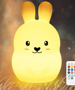 CHWARES Kinder Nachtlampe Hase, Fernbedienung, 7-Farbige Kawaii Lampe, Raumdekoration, USB-Aufladbar, Geschenk für Baby