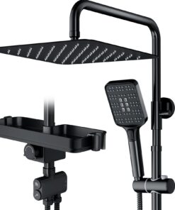 Rainsworth Duschsystem mit Ablage Schwarz - ClimeCo Certified Duschkopf mit 3 Strahlen und Umsteller Duschset ohne Armat
