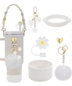 QITIXI:OU 7 Stück Zubehör Set für Stanley Cup Tumbler + Wasserflasche Griff Riemen + Siliocne Cup Stiefel - Für Outdoor