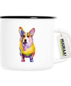 Huuraa Emaille Tasse Vintage Corgi Colorful Geschenk 300ml