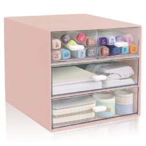 Zyners Büro-Organizer mit Schublade Rosa Schreibtisch-Aufbewahrungsbox Schminktisch Zuhause Kunststoffbox 4 Acryl-Schubl