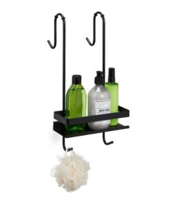 Relaxdays Edelstahl Duschablage zum Hängen - ohne Bohren, 4 Haken, schwarz - Shampoo-Halterung für Dusche
