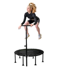 Hauki Leise Rückprall Fitness Trampolin Erwachsene faltbar, Ø122cm Indoor, Hochwertiger Haltegriff und WorkoutrübeNDER,