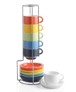 Sweejar Home Porzellan-Espresso-Tassen und Untertasse, stapelbar, multifarbige Set für Kaffee-Enthusiasten, ideal für Mo