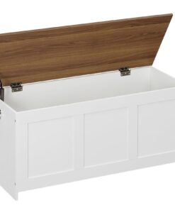 HOOBRO Truhen für Geschirrraum, 100 cm Bewahrungstruhe mit Sicherheitsscharnier, Weiss und Walnuss EWH141CW01