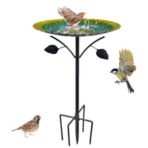 Bseical Winterfest Stehend Vogeltränke für Garten mit 5 Zackiger Sockel, Frostsicher für Wildvögel, 84cm Metall Wassertr