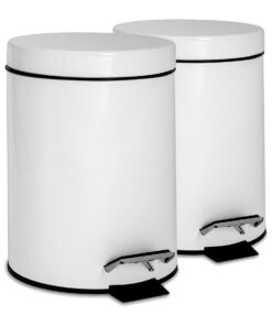Harbour Housewares Runder Edelstahl Treteimer 3 Liter Weiß - Schlank mit Deckel für Küche Badezimmer - 2er Set