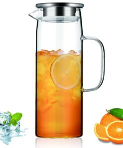 Kyraton Heiß und Kaltgetränke Klar Glas Karaffe 1,5L, abnehmbarer Deckel, Glaskaraffe für Tee, Cafe, Limonade und Milchs
