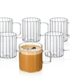 Wilmax Thermogläser mit Henkel - Spülmaschinenfest - Teegläser & Kaffeegläser - 6er Set - 250ml - Gläser aus geriffeltem