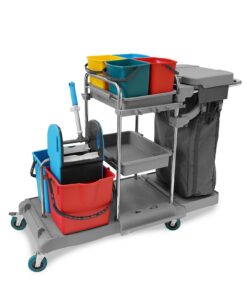 Hypafol Profi Putzwagen 100l Leinensack I Praktisches Reinigungsset 2x18l & 4x5l Eimern I Stabile Mopp-Presse & Besen &