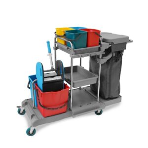 Hypafol Profi Putzwagen 100l Leinensack I Praktisches Reinigungsset 2x18l & 4x5l Eimern I Stabile Mopp-Presse & Besen &