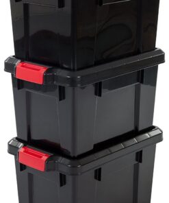 Iris Ohyama 3er-Set Power Box SK-210 Schwarz für die Garage mit Aufbewahrungsbox und Clips
