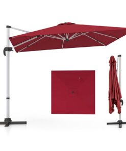 COSTWAY Großer Terrassenschirm Weinrot 300 x 300 cm, 360° drehbar, neigbar mit Kurbel, Garten- und Marktschirm für Terra