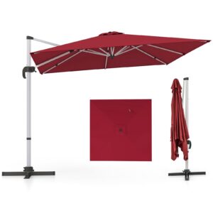 COSTWAY Großer Terrassenschirm Weinrot 300 x 300 cm, 360° drehbar, neigbar mit Kurbel, Garten- und Marktschirm für Terra