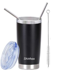 Thermobecher Shinhoo mit Strohhalm und Deckel, 600ML Isolierung, Edelstahl, Spülmaschinenfest (Schwarz) - 4h Hitz haltig