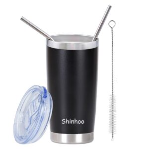 Thermobecher Shinhoo mit Strohhalm und Deckel, 600ML Isolierung, Edelstahl, Spülmaschinenfest (Schwarz) - 4h Hitz haltig