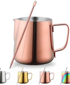 Kyraton Roségold Milchschaumkrug 12 oz 350 ml, Barista Dampfkrug für Milchkaffee und Cappuccino, Latte Art Edelstahl Mil
