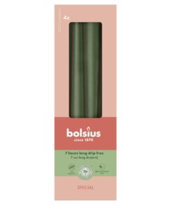 Bolsius Dekorative Haushaltkerzen Metallic Grün 24,5 cm Set 4 Stück - 7 Stunden Brenndauer