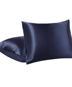 PiccoCasa marineblaue Satin Kissenbezug 2er Set für Schlafkissen und Dekokissen