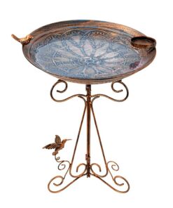 VEWOSTARVintage Vogeltränke aus Gusseisen für den Außenbereich - 32 cm groß mit klappbarer Halterung - Garten-Accessoire