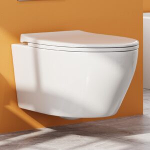 Keramische Hänge WC Toilette mit Absenkautomatik - Toilettenschüssel mit Einloch-Superspin-Spülung - White mit Nano Besc