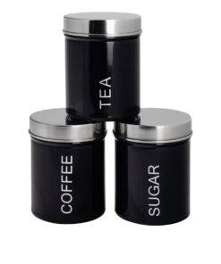 Harbour Housewares Runde Metalldosen Schwarz 3-teiliges Set - Luftdichte Retro Behälter für Tee Zucker Bohnen